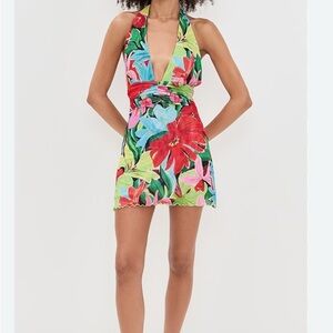 RESA Tropical Print Halter Mini Dress